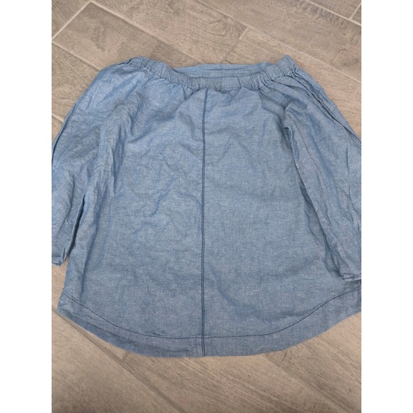 Free People Off The Shoulder Denim Chambray Long Sleeve Top Linen Cotton Small - Picture 6 of 8
